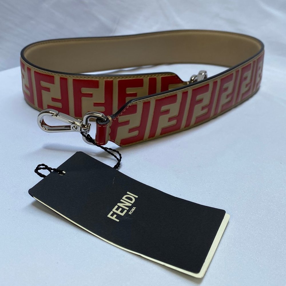 FENDI Beige/Red Zucca Leather Strap You Bag Strap